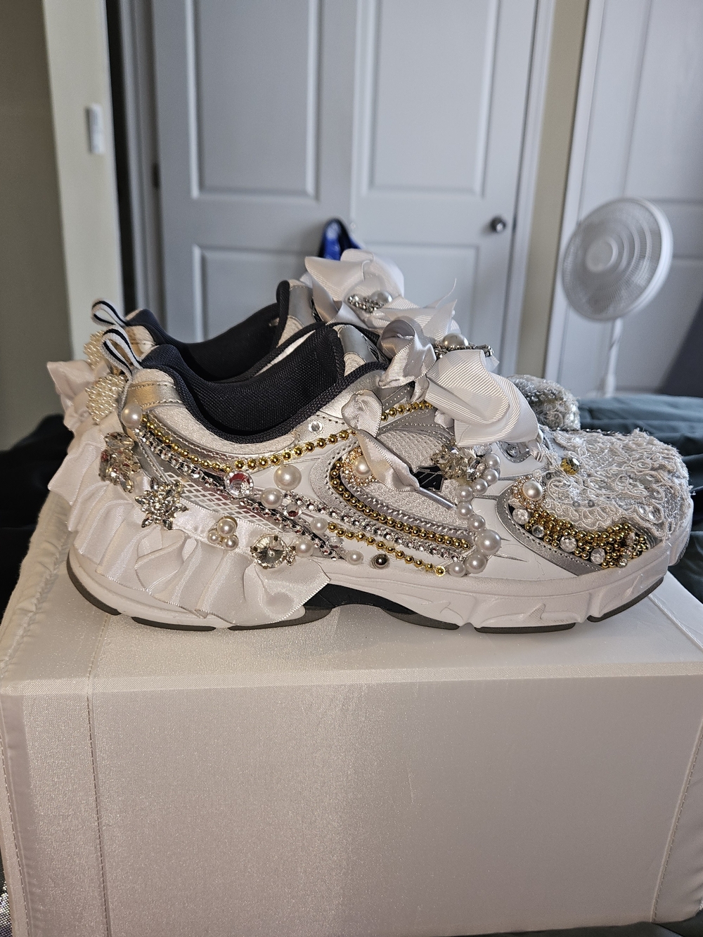 Avia White Embellished Ruffle Sneakers